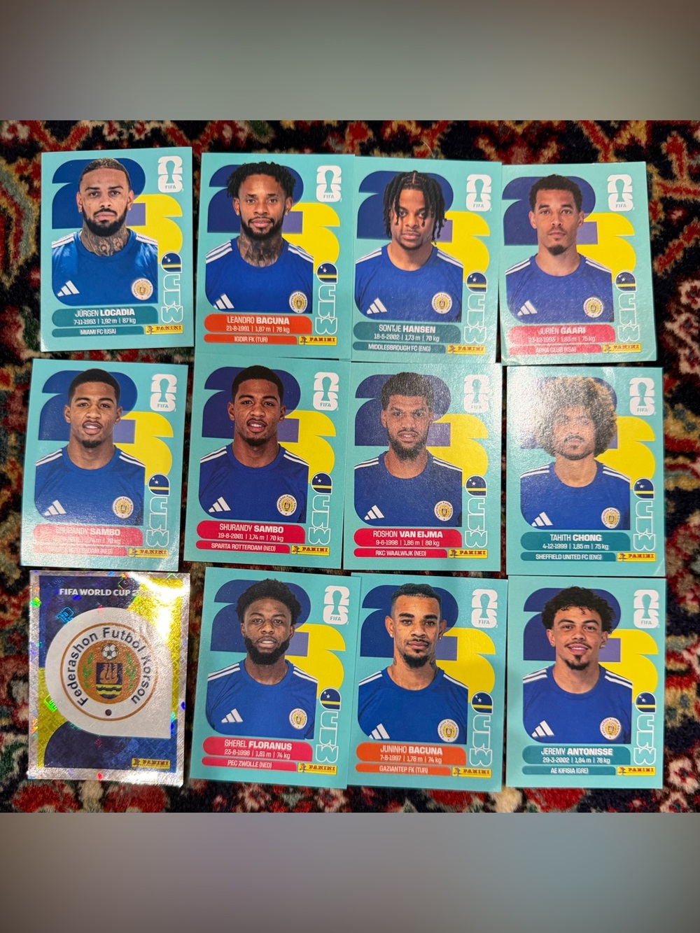 WORLD CUP 2026 PANINI STICKER.CURACAO  SOCCER TEAM. LOT OF 12 STICKERS. BRAS